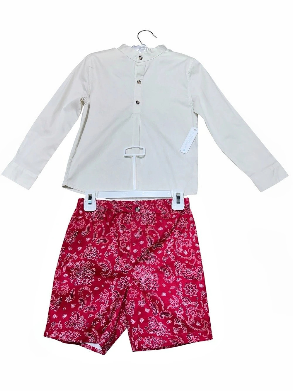 NWT Edgell Collection Boys Size 7 Beige Shirt Red Paisley Shorts Outfit Set $58